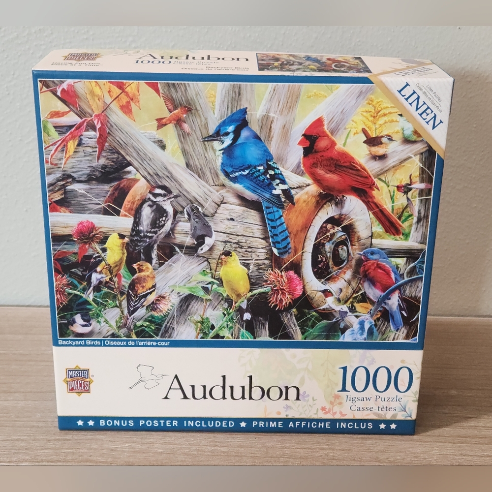 Master Pieces Audubon 1000 Piece Linen Jigsaw Puzzle "Backyard Birds"